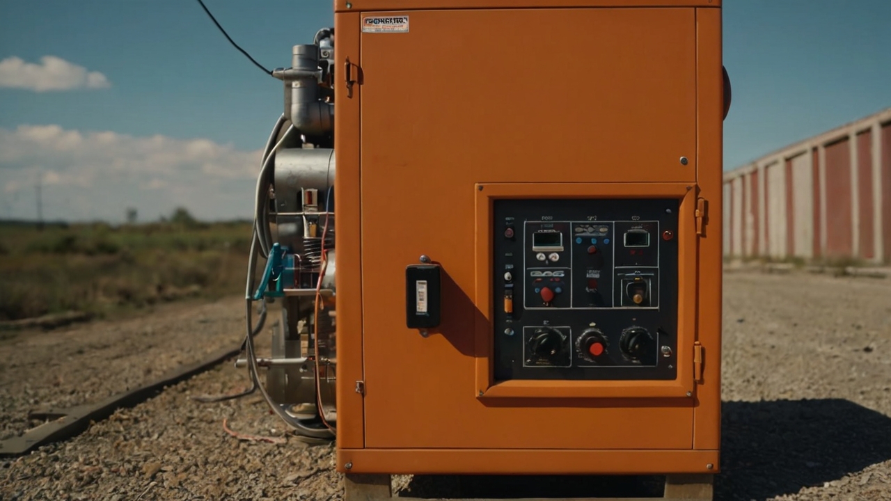 Generador eléctrico naranja creado por IA para la empresa de arriendos en Chile de van Beek Rentals