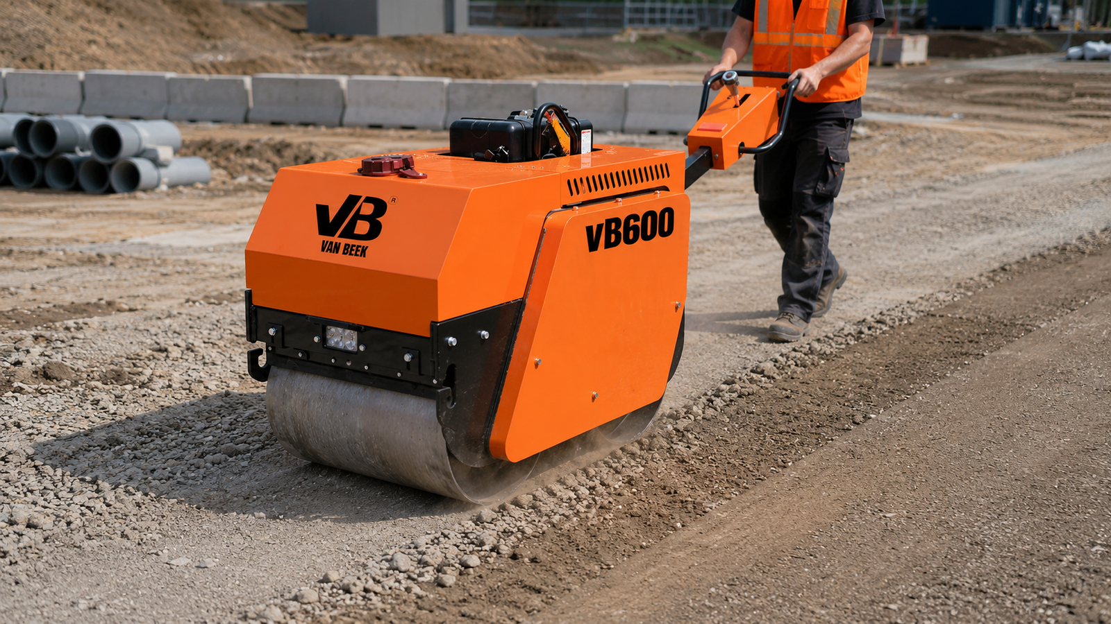 Rodillo compactador preparando terreno para una obra de construcción